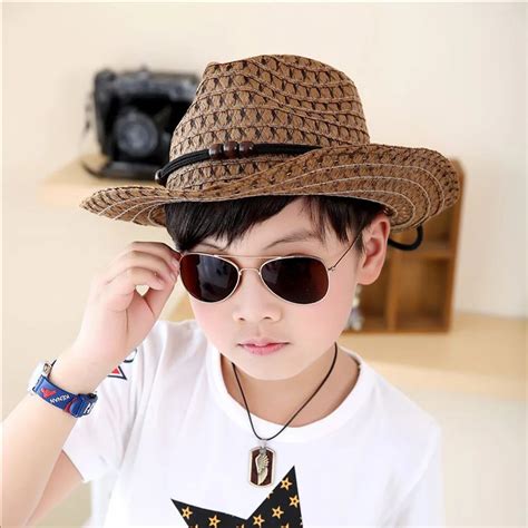 Baby Summer Cowboy Straw Hats Kids Boys Solid Caps Handsome Boy Hat