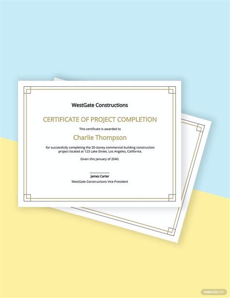 Project Completion Certificate Word Templates Design Free Download