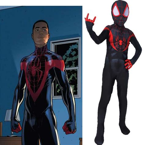 Men Into The Spider Verse Miles Morales Spider Man Costume Adult And Kid