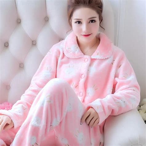 Julys Song Winter Pajamas Set Women Sleepwear Warm Flannel Long