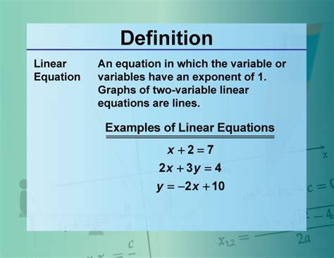 Definition Equation Concepts Linear Equation Media4math