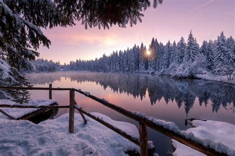 Download Sunrise Snow Nature Winter Hd Wallpaper