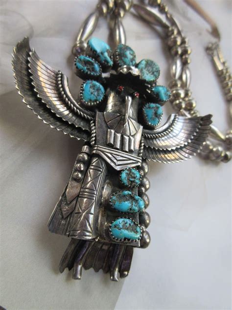 Vintage Navajo Signed Eagle Dancer Necklace Sterling Turquoise Native