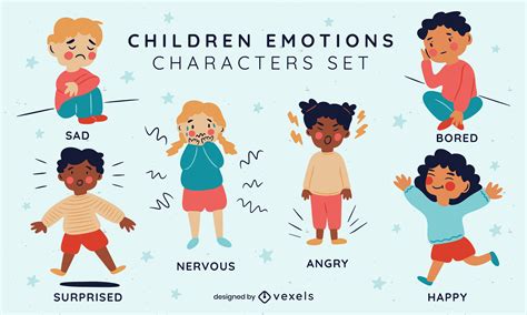 Children With Emotions Character Set Vector Download