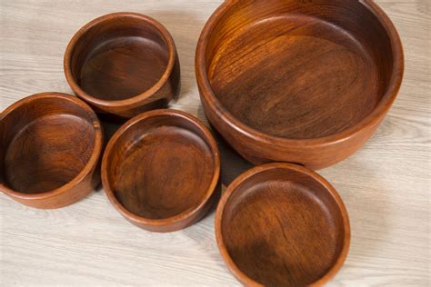 Teak Salad Bowl Set Vintage Solid Exotic Wood Food Safe Serving