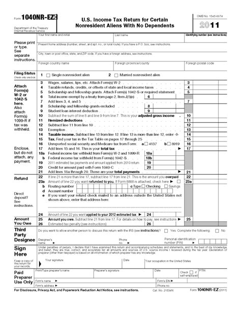 Form 1040 Nr Ez U S Income Tax Return For Certain 2021 Tax Forms 1040