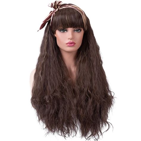 Bestung Long Yaki Kinky Fluffy Wigs For Women Ladies Synthetic Full Hair Natural Light Brown