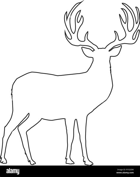 Black Outline Silhouette Of Reindeer With Big Horns Isolated On White