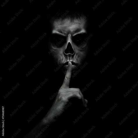 Evil Man Gesturing Silence Quiet Isolated On Black Background Stock Foto Adobe Stock