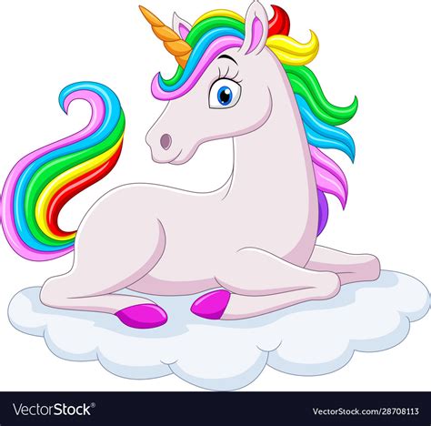Cartoon Rainbow Unicorn On Clouds Royalty Free Vector Image