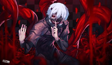 Wallpaper White Hair Anime Boys Short Hair Red Eyes Kaneki Ken