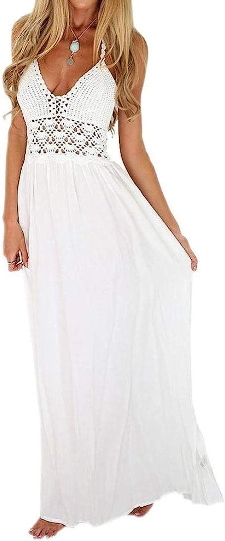 White Crochet Knitdress Boho Backless Dress Length A Halter Beach Dress