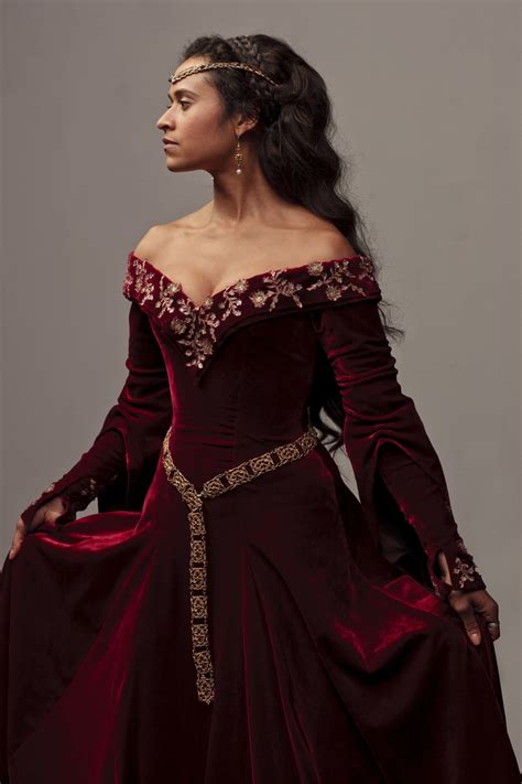 Deep Red Velvet Medieval Dress Worn By An Actress From The British Tv