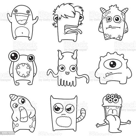 Set Of Cartoon Cute Monsters Outline Stock Illustration Download Image Now Monster