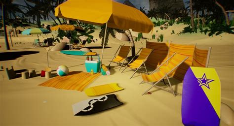 3d Model Beach Asset Pack Vr Ar Low Poly Cgtrader