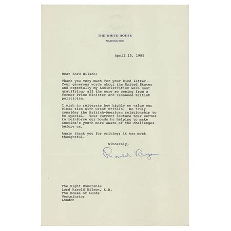 Ronald Reagan Typed Letter Signed As President