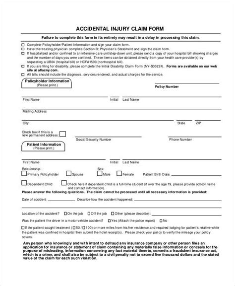 Personal Injury Claim Form Template