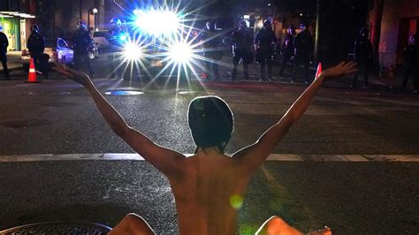 Naked Protester Flashes Portland Police During BLM Protests Video