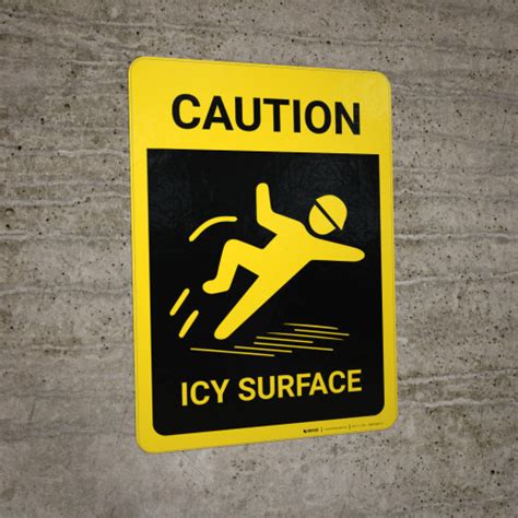 Caution Icy Surface Vertical With Graphic Wall Sign