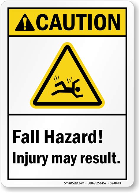 Caution Fall Hazard, Injury May Result Sign, SKU: S2-0473 ...