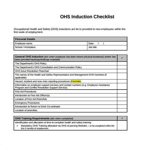 13 Induction Checklist Templates To Download Sample Templates