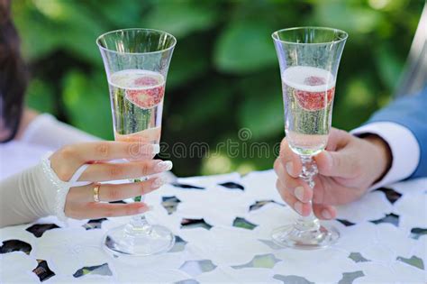 Wedding Couple Champagne Toast Stock Photo Image Of Party