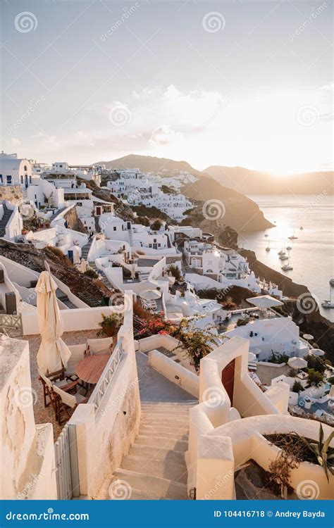 Famous White Buildings Of Oia Town In Santorini Stock Photo Image Of