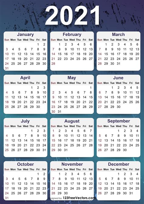 2021 Yearly Calendar Printable Customize And Print