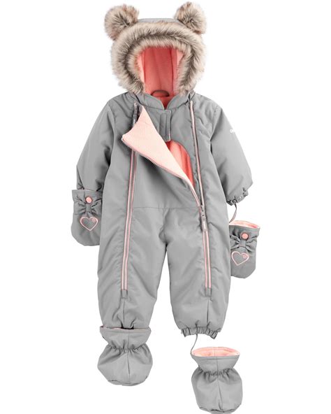 Baby Girl 1 Piece Fleece Lined Infant Snowsuit Carters Oshkosh Canada