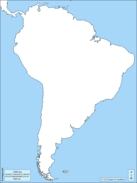 Blank Physical Map Of North And South America