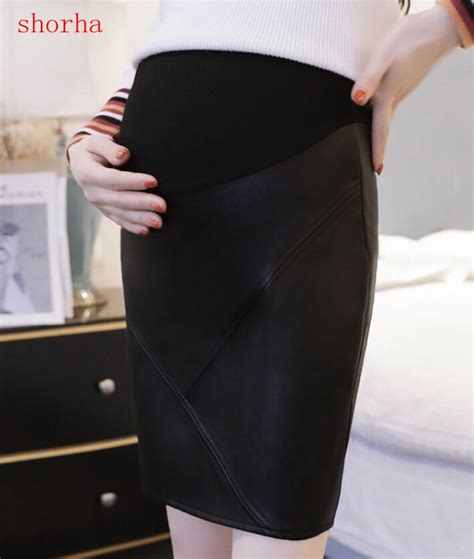 Elegant Skirt For Pregnant Women Black Package Hip Mini Maternity Skirts Slim Pu Leather
