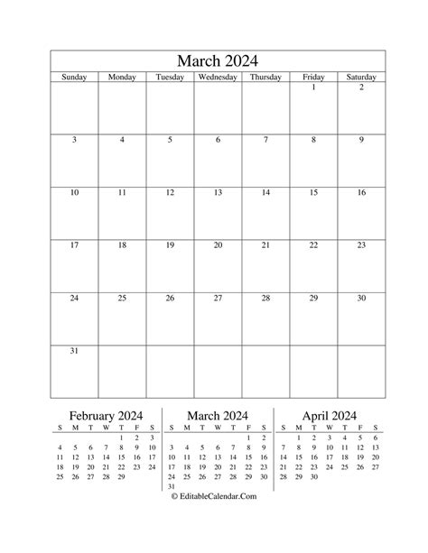 Download March 2024 Editable Calendar Portrait Pdf Version