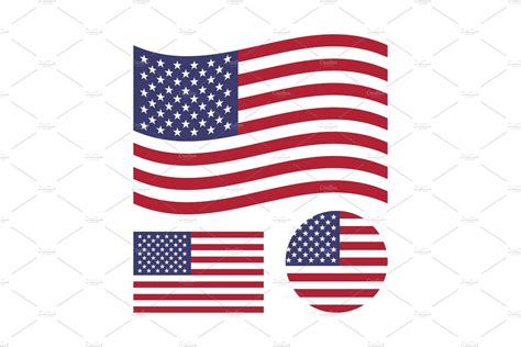 American Flag Icons Set Us Flag Vector Graphics ~ Creative Market
