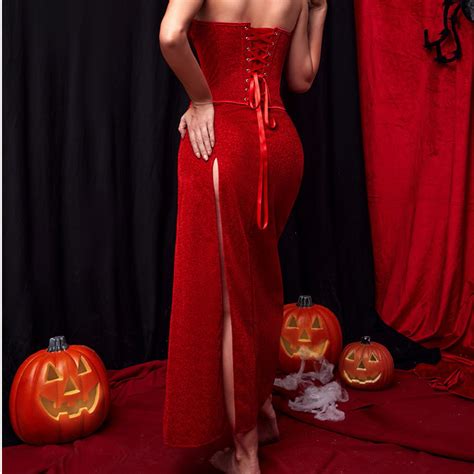 Sexy Red Devil Strapless Corsets And Vent Dress Nightclub Party