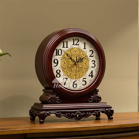 Classical Table Clock Living Room Large Desk Solid Wood Quiet Vintage