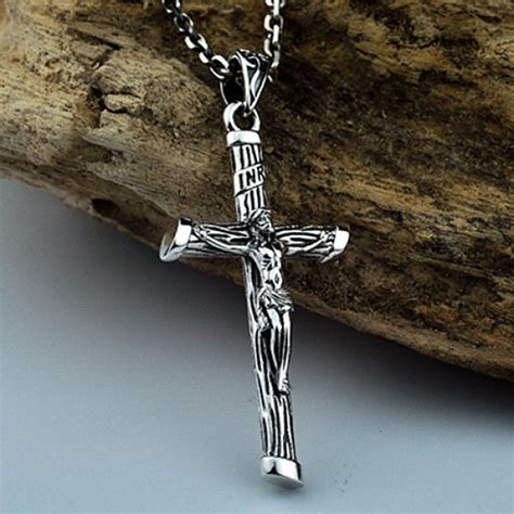 Men Sterling Silver Jesus Cross Necklace