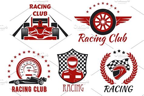 Racing Club And Motorsport Icons Background Graphics Creative Market