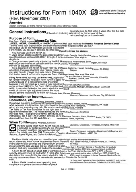 Instructions For Form 1040x Amended Us Individual Income Tax Return