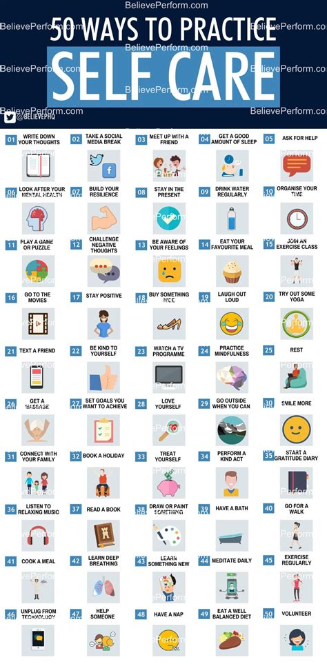 50 Ways To Practice Self Care Believeperform The Uks Leading