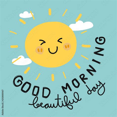 Good Morning Beautiful Day Sun Smile Cartoon Doodle Vector Illustration