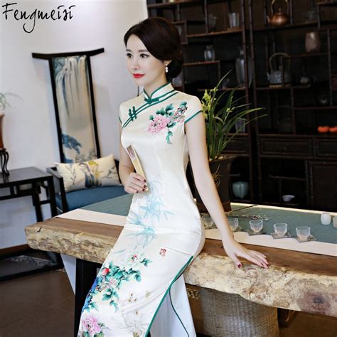 fengmeisi chinese traditional dress cheongsam long qipao evening dress floral print chinese