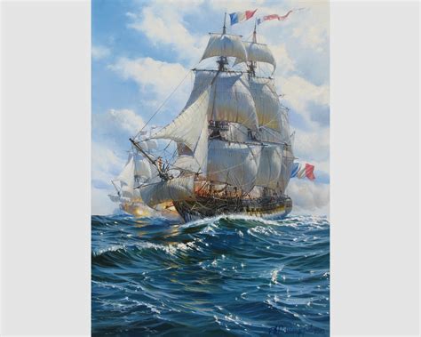 Sailing Ship Oil Painting By Alexander Shenderov Original Etsy