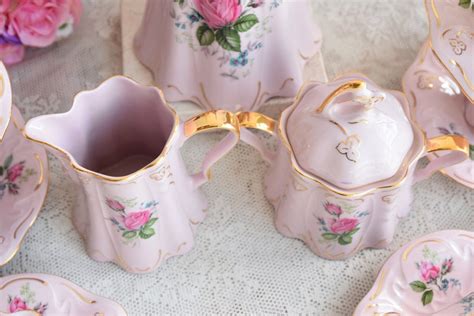 Pink Porcelain Tea Set Vintage Pink Porcelain Tea Set With Etsy