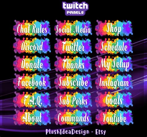 Rainbow Color Splash 18 Twitch Panel Package Graphics For Streamer