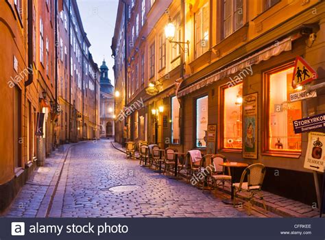 Street Scene At Night Gamla Stan Stockholm Sweden Stock Photo