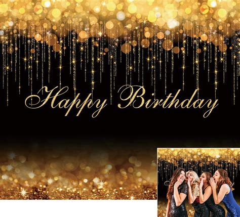 Amazon Com Black And Gold Birthday Backdrop Golden Spots Gold Glitter Speckled Happy Birthday