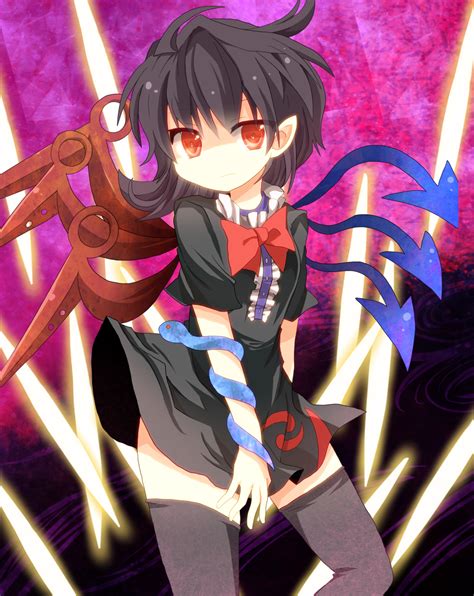 Safebooru Bad Id Black Hair Black Legwear Black Thighhighs Houjuu Nue Mari Audio Red Eyes Solo