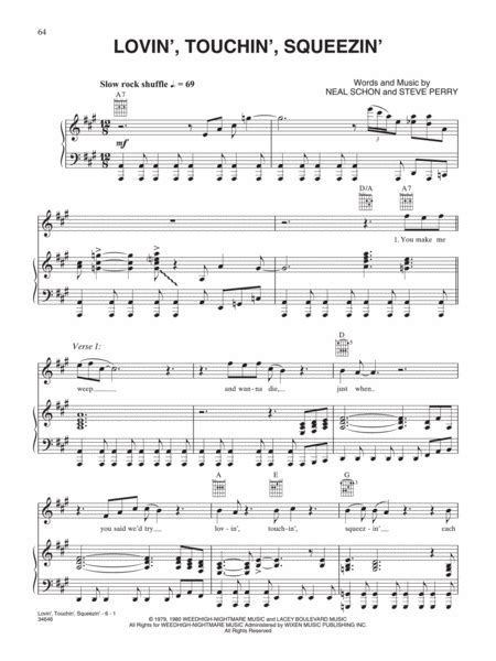 Lovin Touchin Squeezin By Journey Piano Vocal Guitar Digital Sheet Music Sheet