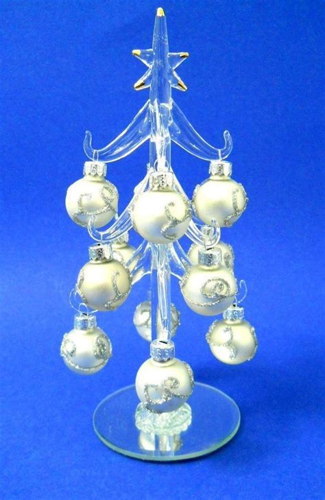 New Hand Blown Glass Christmas Tree With Silver Glitter Removable