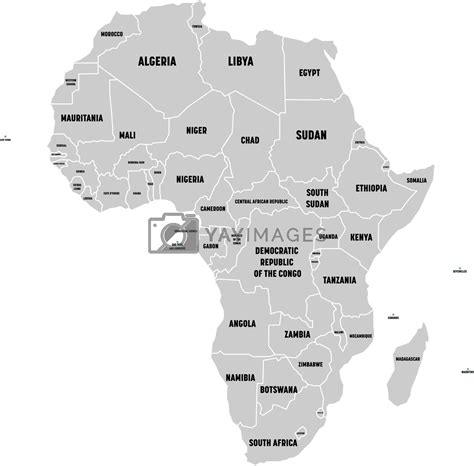 Simple Flat Grey Map Of Africa Continent With National Borders And